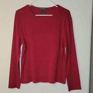 LAUREN Ralph Lauren Long Sleeve Top/ Tee, 100% Cotton, XL, Red, EUC